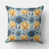 Blue & Gold Floral Throw Pillow クッション (正面)