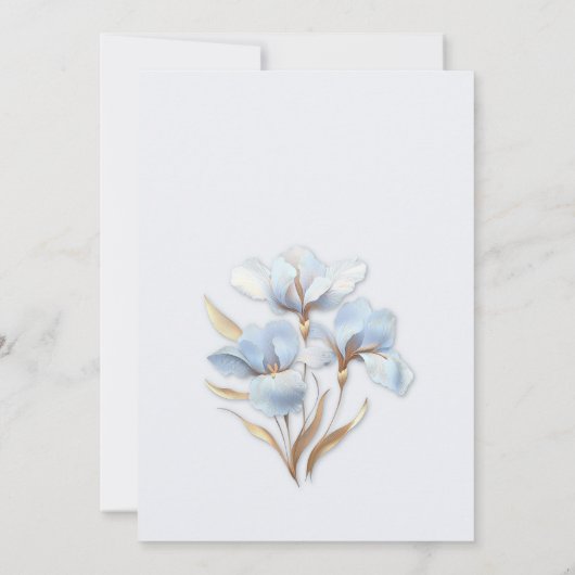 Blue Gold Flowers White 招待状 (裏面)