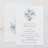 Blue Gold Flowers White 招待状 (正面/裏面)