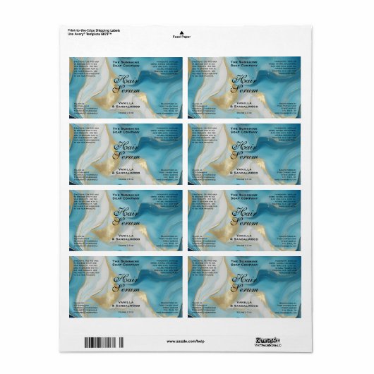 Blue Gold Foil Cosmetics or Dropper Bottle Label ラベル (フルシート)