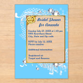 Blue & Gold Frame & Diamonds Image Bridal Shower アクリル招待状 (正面)