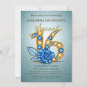  Blue Gold Gemstone Rose Jeweled Sweet Sixteen  招待状 (正面)