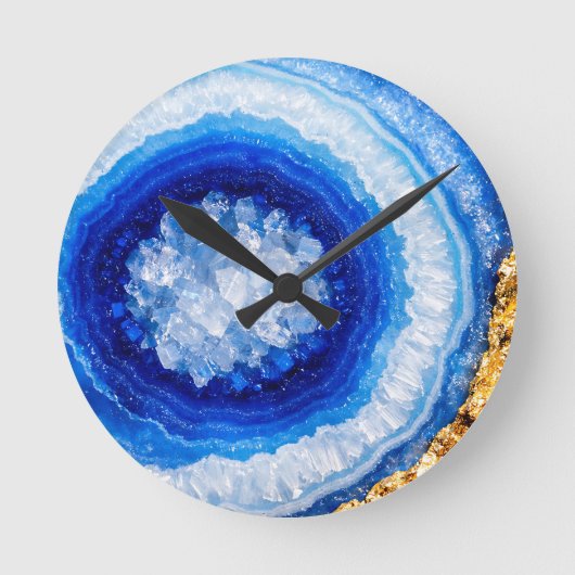 Blue Gold Geode Resin Pattern ラウンド壁時計 (正面)