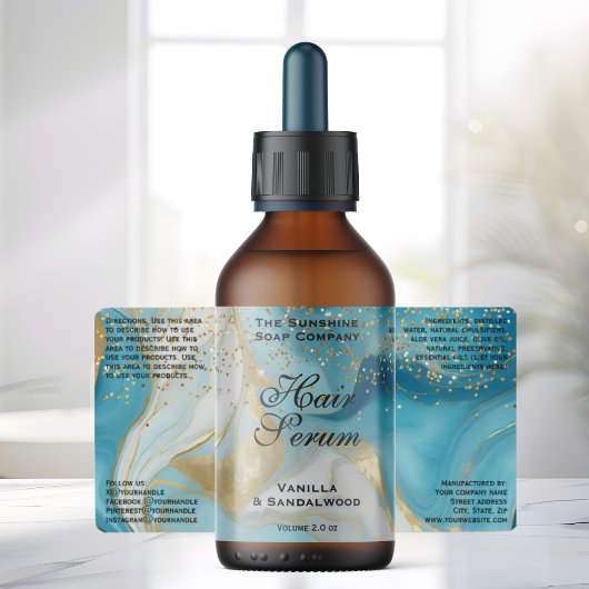 Blue Gold Glitter Cosmetics Dropper Bottle Label ラベル