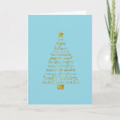 Blue Gold Glitter Inspirational Christmas Tree カード (正面)