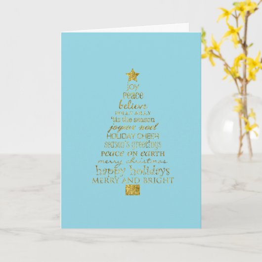 Blue Gold Glitter Inspirational Christmas Tree カード (黄色い花)