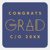 Blue Gold Grad Typography Graduation Sticker スクエアシール (正面)