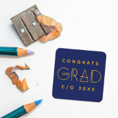 Blue Gold Grad Typography Graduation Sticker スクエアシール