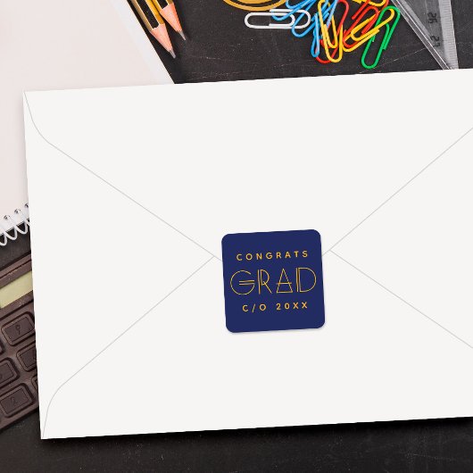 Blue Gold Grad Typography Graduation Sticker スクエアシール