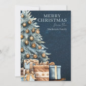 Blue Gold Green Christmas Tree Photo Personalized シーズンカード (正面)