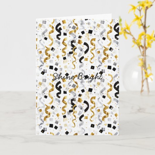 Blue Gold Grey Stripes Christmas Celebration  カード (黄色い花)