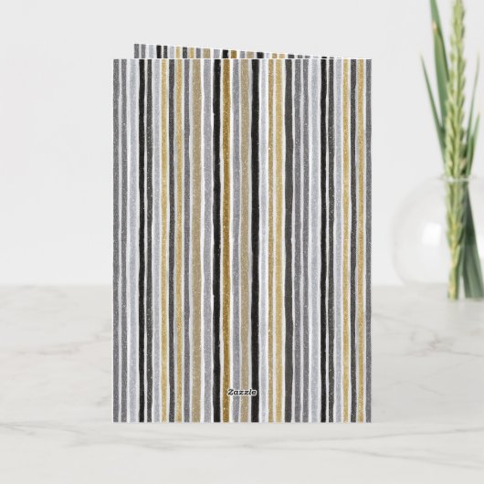 Blue Gold Grey Stripes Christmas Celebration  カード (裏面)