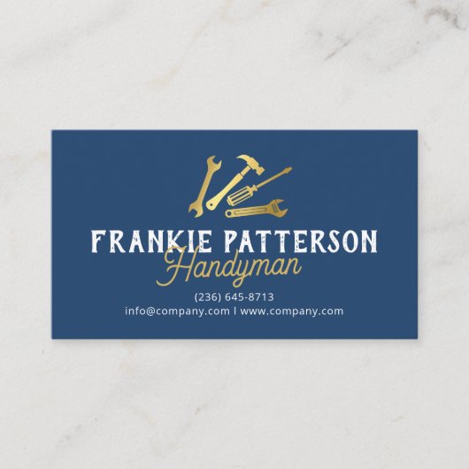Blue Gold Handyman Repair & Maintenance QR Code 名刺 (正面)