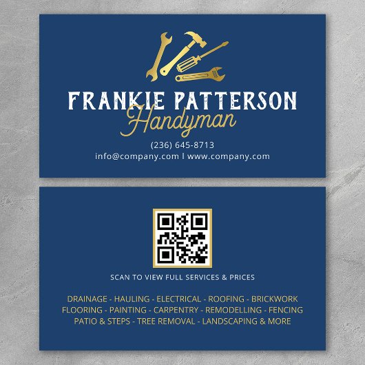 Blue Gold Handyman Repair & Maintenance QR Code 名刺