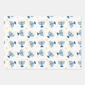 Blue & Gold Hanukkah Menorah Star of David Pattern ラッピングペーパーシート (正面)