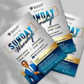 Blue & Gold Join us for Sunday Worship Church チラシ