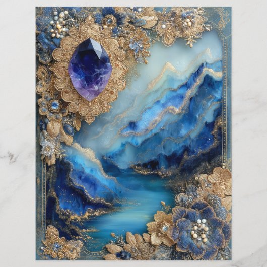 Blue Gold Landscape Junk Journal Scrapbook Paper (正面)