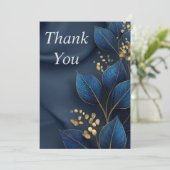 Blue & Gold Leaves on Navy Blue Thank You Card 招待状 (スタンド正面)