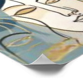 Blue Gold Line Art Faces Seamless Pattern ポスター (角)