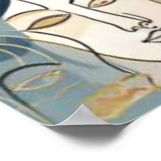 Blue Gold Line Art Faces Seamless Pattern ポスター (角)