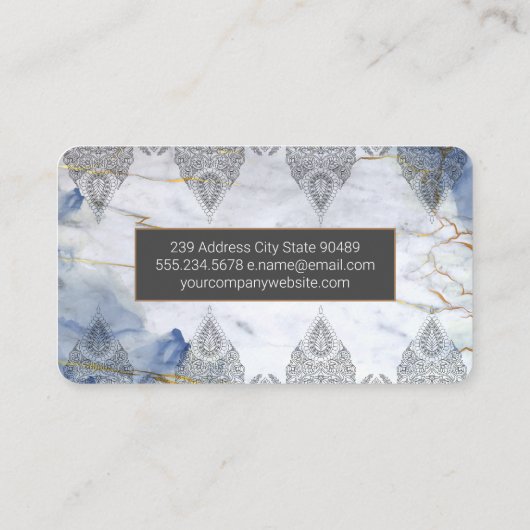 Blue Gold Marble Background | Ornate Pattern 名刺 (裏面)