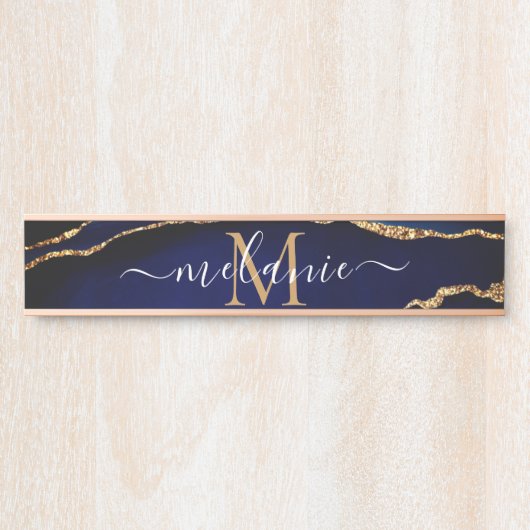 Blue Gold Marble Door Sign Personalize Name Letter サインプレート (正面)