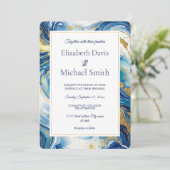 Blue Gold Marble Elegant Luxury Fluid Art Editable 招待状 (スタンド正面)