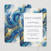 Blue Gold Marble  Elegant Wedding Save the Date セーブザデート (正面/裏面)