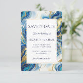 Blue Gold Marble  Elegant Wedding Save the Date セーブザデート (スタンド正面)