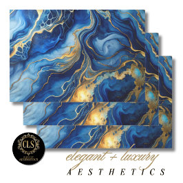 Blue & Gold Marble Luxe Aesthetics ラッピングペーパーシート