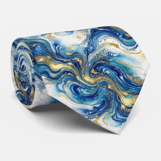 Blue Gold Marble Luxury Abstract Fluid Art Pattern ネクタイ (ロール)