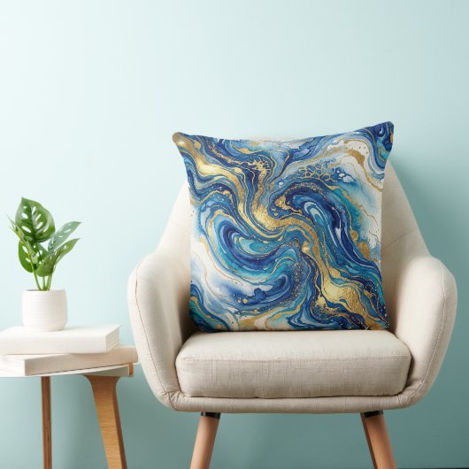 Blue Gold Marble Luxury Decor Fluid Art Pattern クッション (椅子)