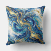 Blue Gold Marble Luxury Decor Fluid Art Pattern クッション (裏面)