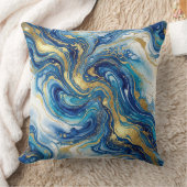 Blue Gold Marble Luxury Decor Fluid Art Pattern クッション (ブランケット)