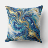 Blue Gold Marble Luxury Decor Fluid Art Pattern クッション (正面)