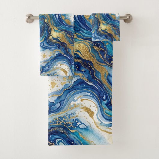 Blue Gold Marble Luxury Decor Fluid Art Pattern バスタオルセット (インサイチュ)