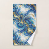 Blue Gold Marble Luxury Decor Fluid Art Pattern バスタオルセット (ハンドタオル)