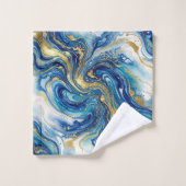 Blue Gold Marble Luxury Decor Fluid Art Pattern バスタオルセット (ウォッシュタオル)