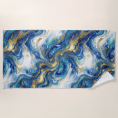 Blue Gold Marble Luxury Decor Fluid Art Pattern ビーチタオル (正面)