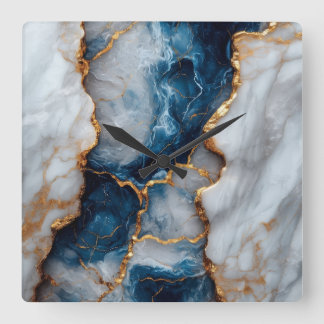 Blue & Gold Marble Square Wall Clock  スクエア壁時計