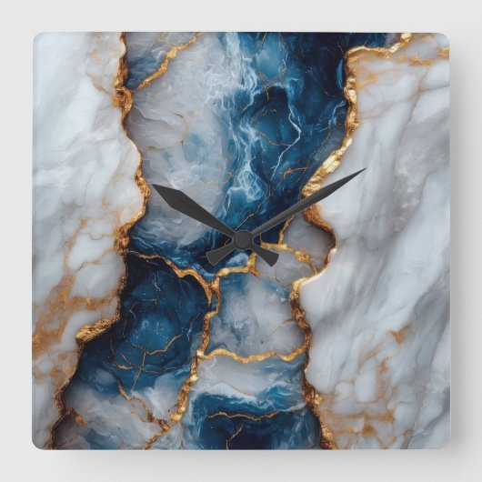 Blue & Gold Marble Square Wall Clock  スクエア壁時計 (正面)