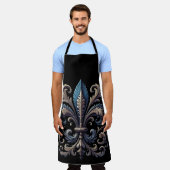 BLUE & GOLD MARDI GRAS FLEUR DE LIS エプロン (着用した状態)