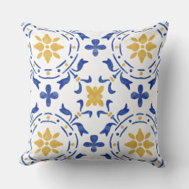 Blue & Gold Mediterranean Throw Pillow アウトドアクッション