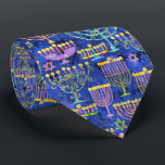 Blue Gold Menorah Star of David Hanukkah Pattern ネクタイ<br><div class="desc">This Hanukkah neck tie for men features a chic pattern of gold,  green and purple menorah and gold Star of David on a blue background. Wear it in style! Designed by world renowned artist ©Tim Coffey.</div>