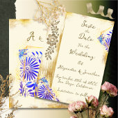 Blue & Gold Mexican Otomi Baroque Elegant Wedding セーブザデート