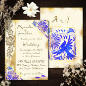 Blue & Gold Mexican Otomi Baroque Elegant Wedding 招待状