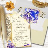 Blue & Gold Mexican Otomi Baroque Elegant Wedding 招待状
