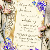 Blue & Gold Mexican Otomi Baroque Elegant Wedding 招待状