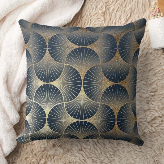 Blue & Gold Modern Alternating Fan Design クッション (ブランケット)