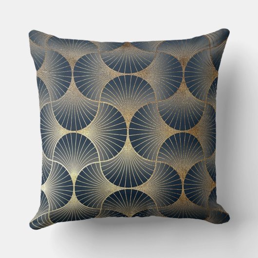 Blue & Gold Modern Alternating Fan Design クッション (裏面)